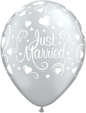 Just Married Hearts Metallic Silver 11in