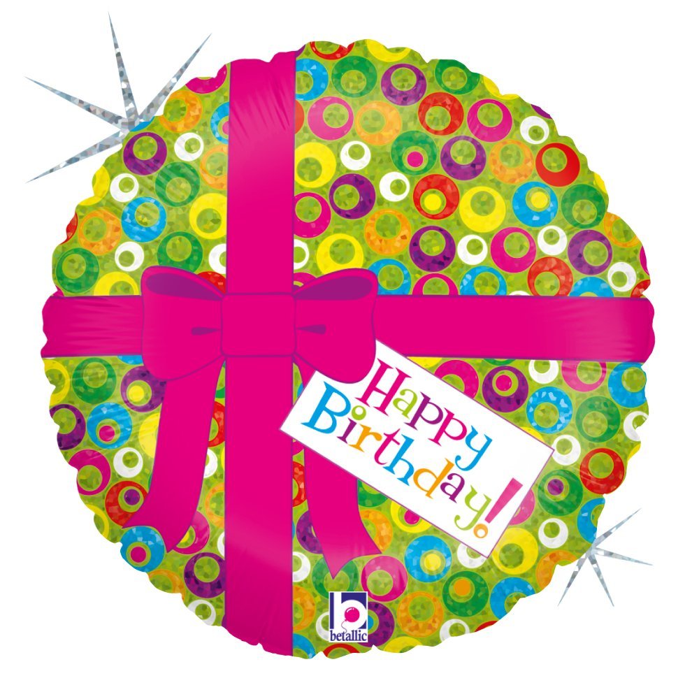 Folienballon Pinke Schleife Happy Birthday holografisch