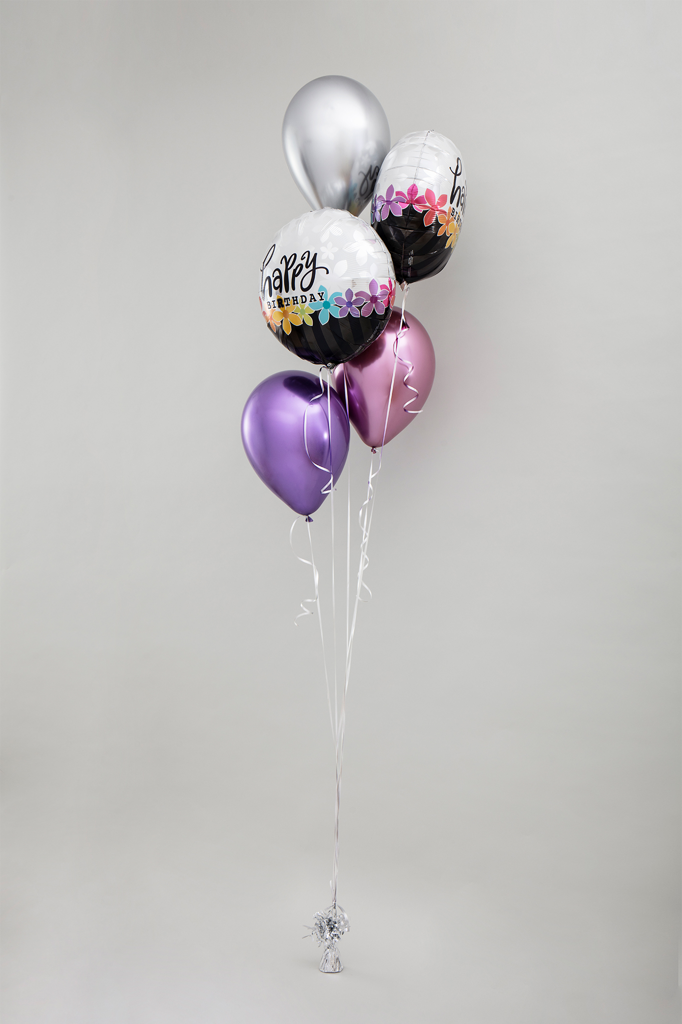 Bouquet aus 3x Latexballons und 2x einfarbige Folienballons 